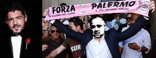 Gattuso, que nunca jugó en el Palermo, sostiene la bufanda que reza "Palermo en el corazón, el más grande amor". La mafia siciliana del s.XXI ahora también trafica humo