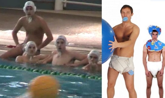 Es difícil diferenciar un banco de suplentes de Waterpolo de adultos disfrazados de bebés