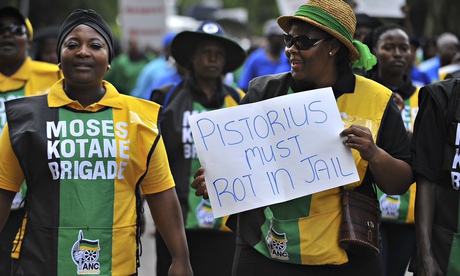 Members of the ANC Women's League march in Pretoria on the anniversary of Reeva Steenkamp's shooting